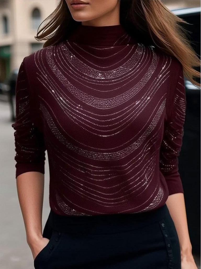 2026 Podzim/Zima Nadměrná Velikost Odolný Horký Vrták Polovysoký Límec Dlouhý Rukáv Dámský Top