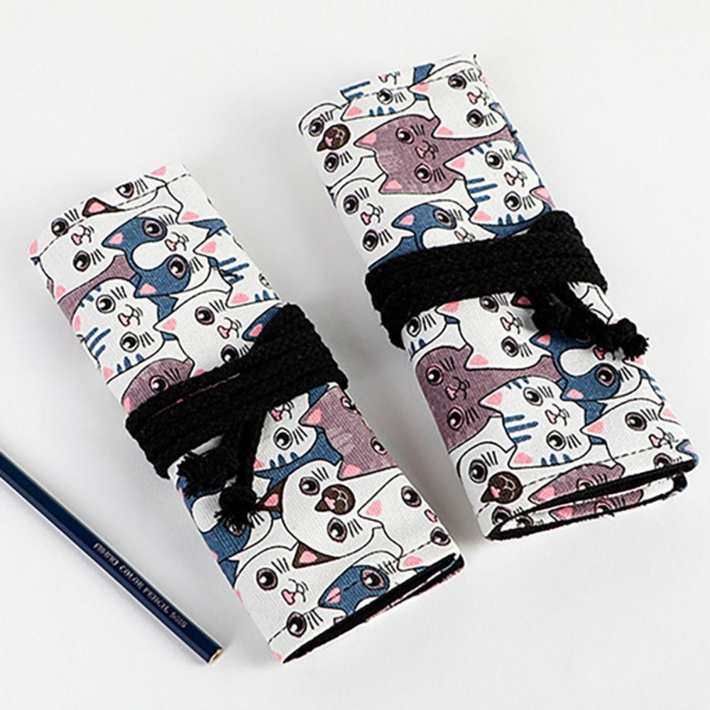 Niedliche Katze Druck Stift Vorhang Make-up Pinsel Aufbewahrung Stiftemäppchen Mode Stifttasche Schule Büro