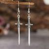 Personality Gothic Silver Color Cross Long Sword-shaped Pendant Dangle Earrings for Men Women Halloween Fashion Retro Jewelry