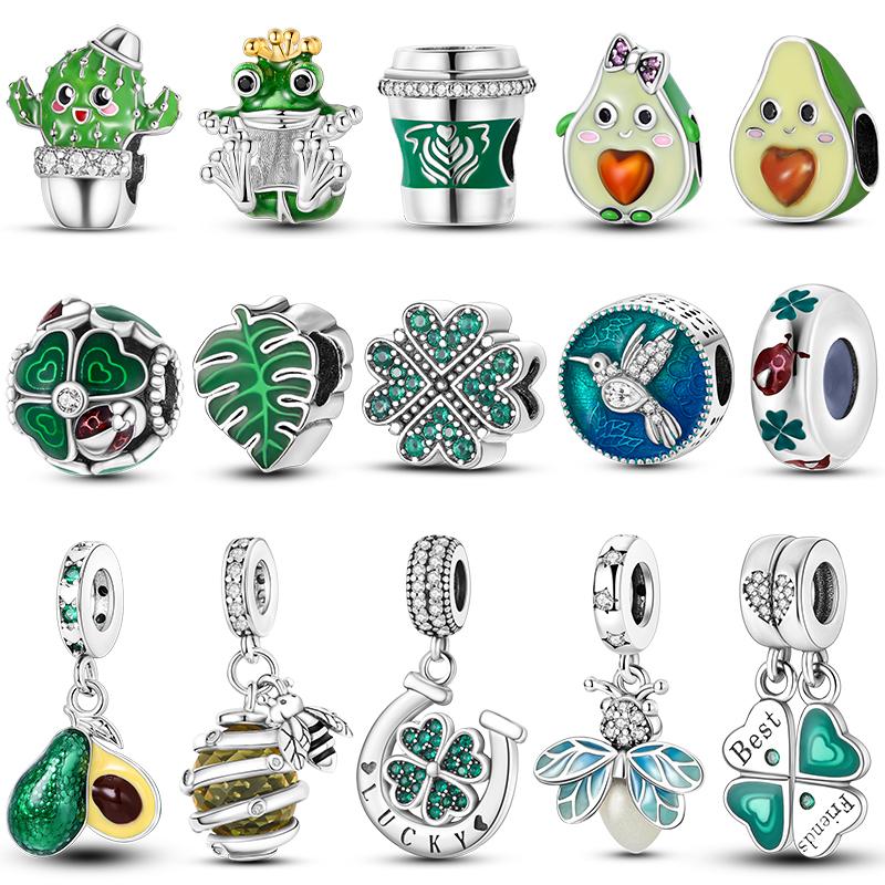 Green Charm Bead Charms Authentic copper Bead Charms Shamrock Avocado Pendants Ideal For Bracelets Making Woman Jewellery Gift