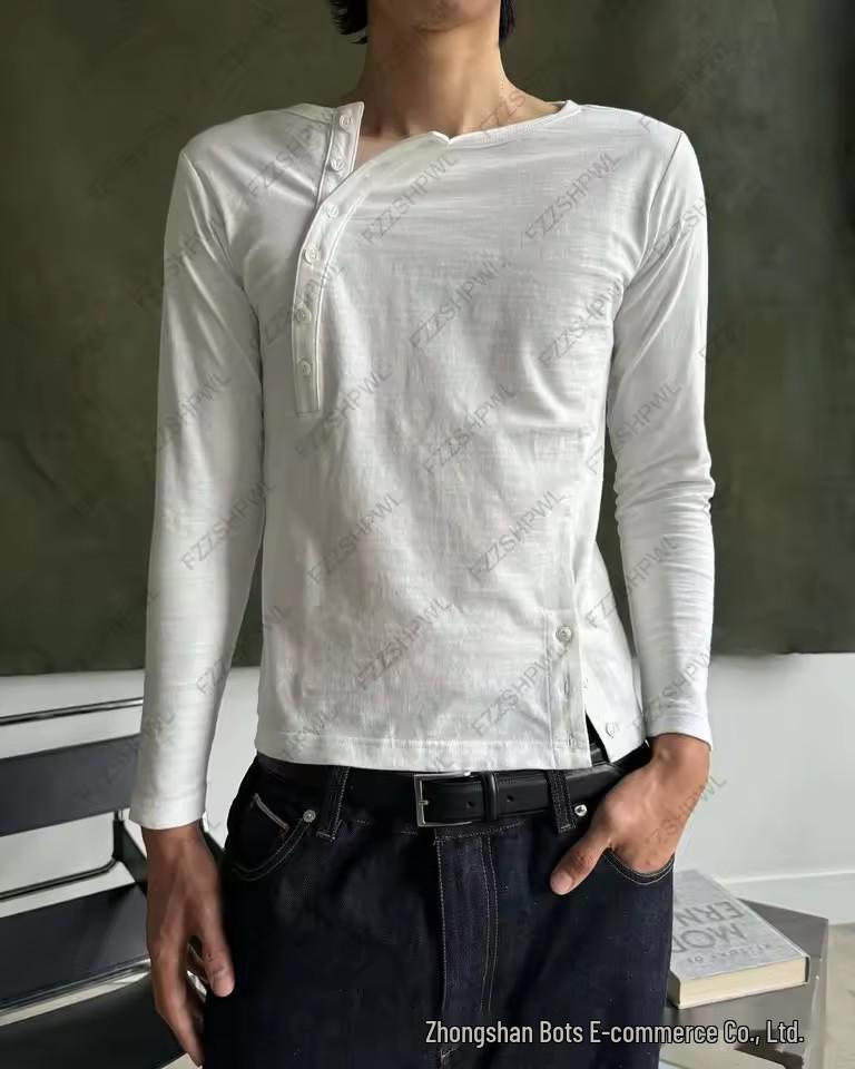 Unisex Casual Slim Long Sleeve T-Shirt with Side Button Design