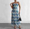 Ice Silk Suspender Dress, European and American Sexy Print Halter Strap Hip Wrap Long Dress