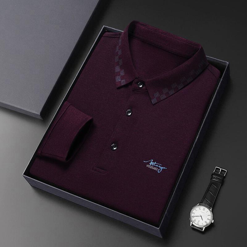 

Высококачественная мужская однотонная рубашка поло в стиле business casual для осени, повседневная футболка с отложным воротником и длинным рукавом. XL красный