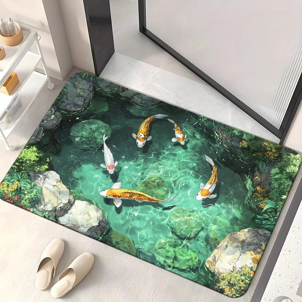 40*60cm, 60*90cm, 50*80cm, 80*120cm, 3D koi fish bath mat, flannel material, suitable for bathroom, bedroom, living room entrance, bathroom floor mat