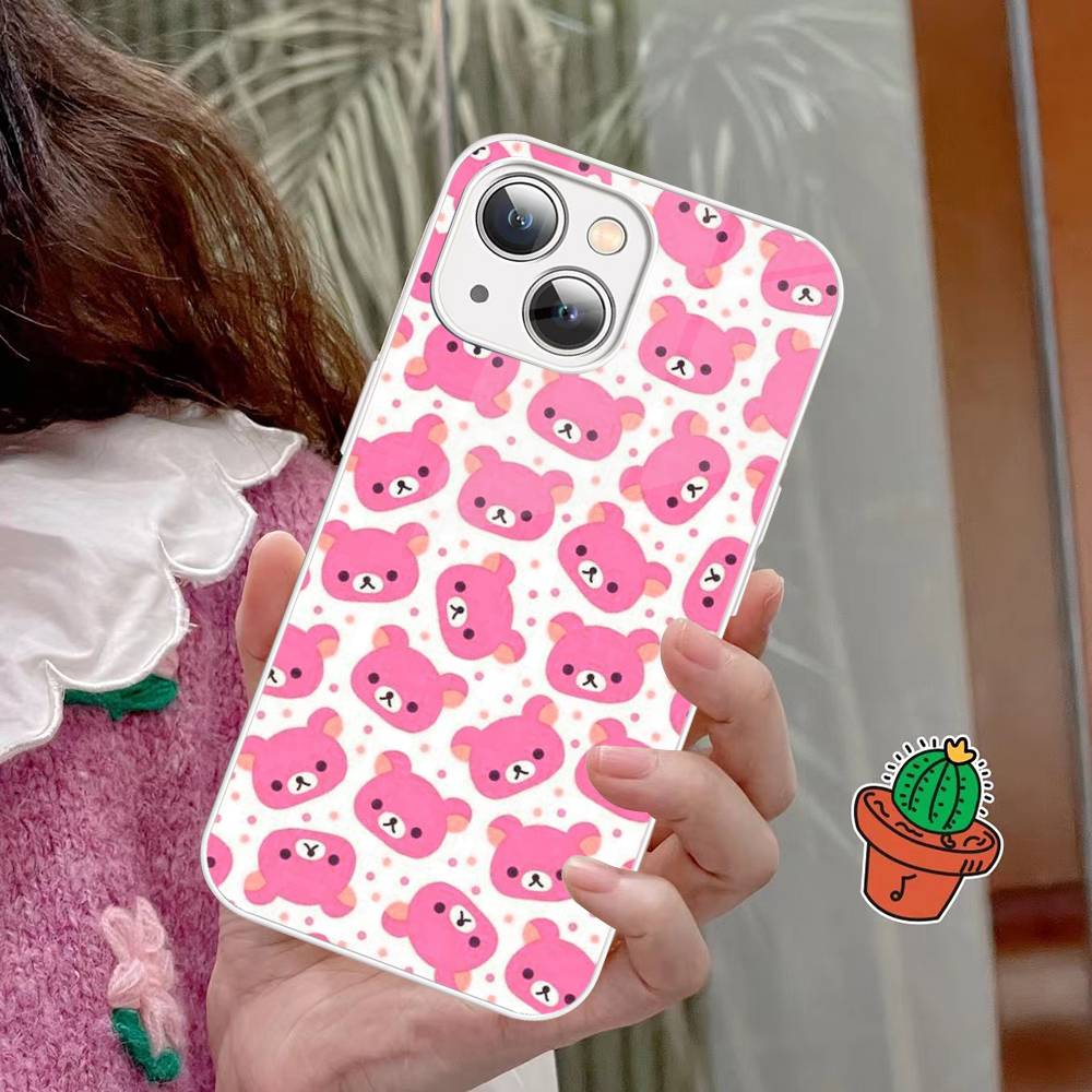 Anime Cute Cartoon Rilakkuma Movie For IPhone 14 13 12 Mini 11 Pro XS Max X XR 14 Plus Tempered Glass Cover