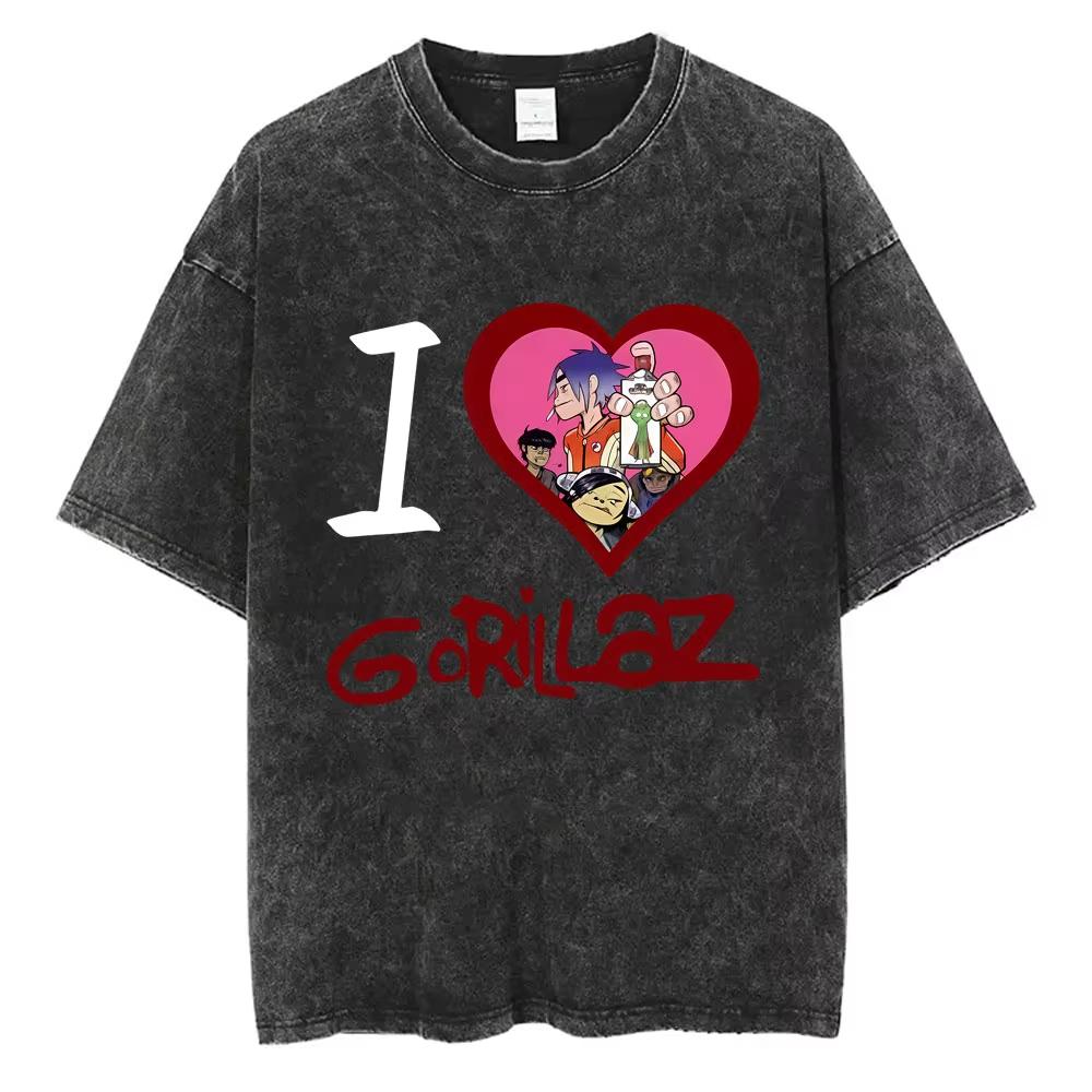 Washed Vintage Rock Band Gorillaz Graphic Tshirts Men Women CasualOversized Short Sleeve T Shirts Mens Retro Gothic Streetwear