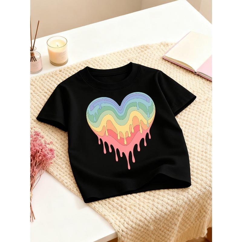 

European sizes Girls Casual Crew Neck T-Shirt | Comfortable, Slightly Stretchable Knit Fabric, Random Print, Perfect for Spring/Summer 98cm чёрный