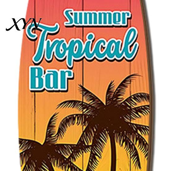 Wooden Surfboard Sign Hawaiian Wall Art, Tropical Beach Decor Sign, Summer Aloha Theme Hanging Plaque Durable for Living Room Kids Room, Coastal Ocean