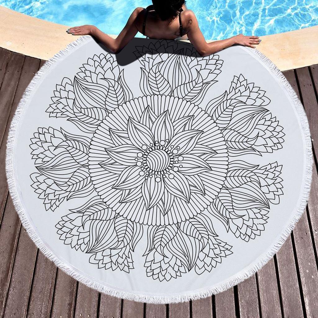 Bohemia Mandala Round Beach Towel Tassels Microfiber Exotic Flower Geometric Pattern Bath Towel Picnic Yoga Mat Bikini Cover Up