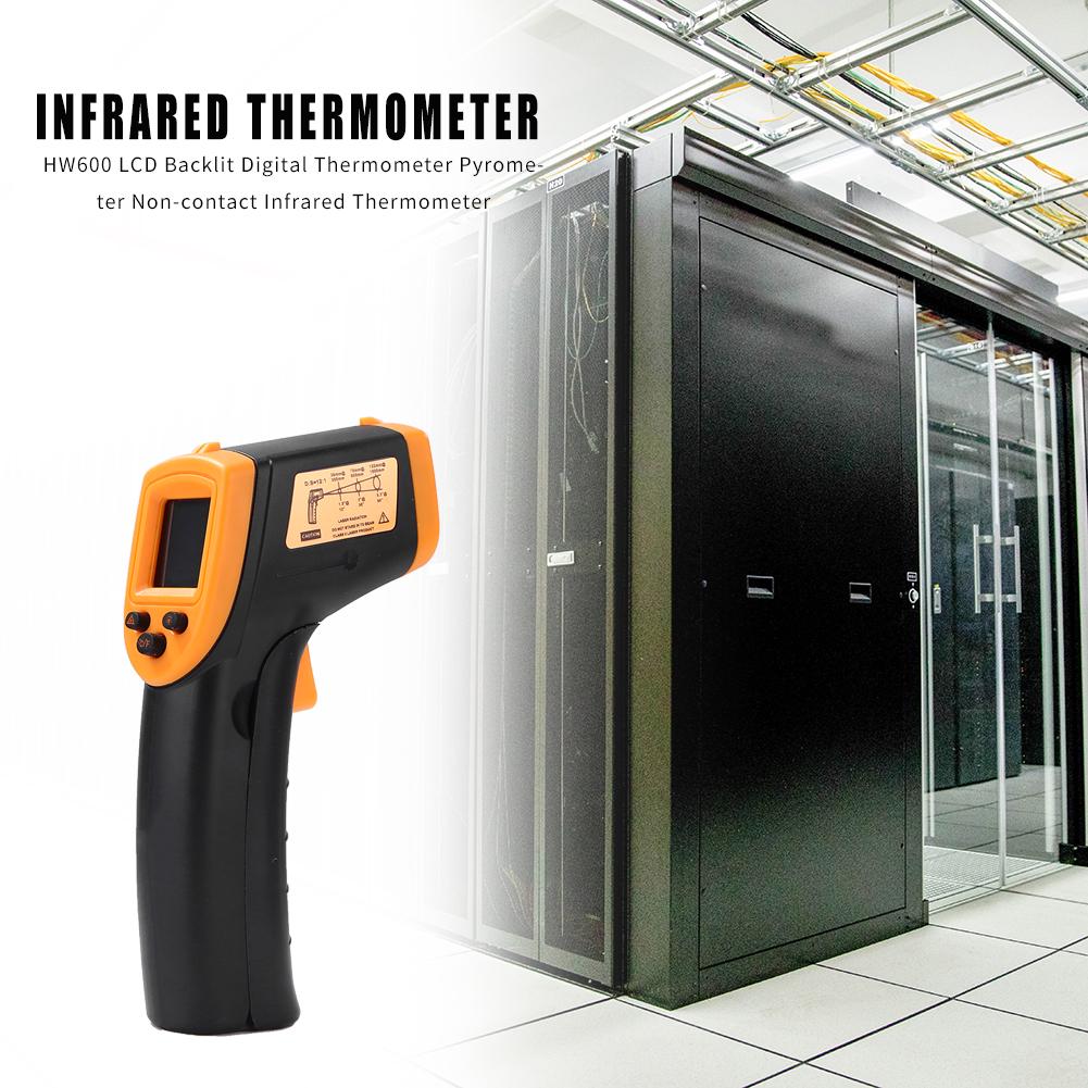 HW600 Non-Contact Industrial Infrared Thermometer Useful IR High Temperature Gun -50~600℃/ -58~1122℉ LCD Laser-Pointer