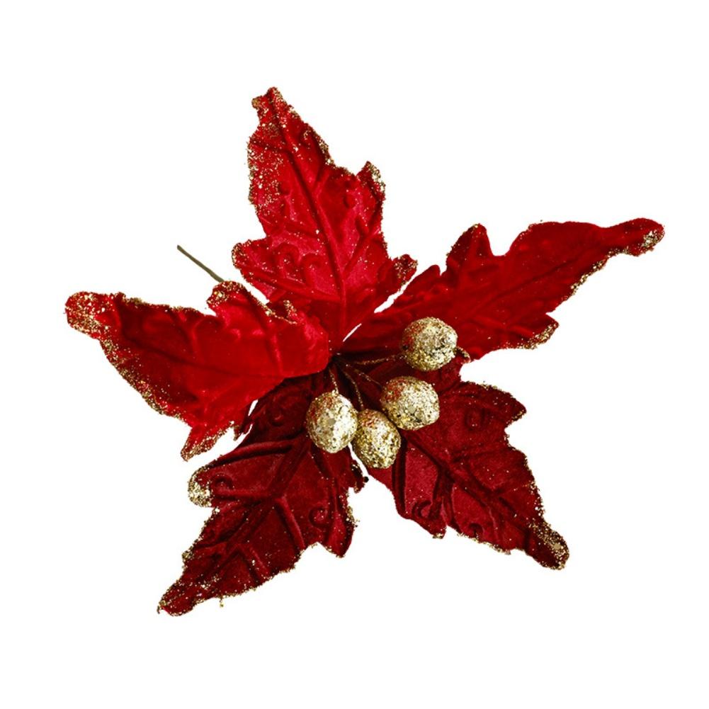 

Artificial Flowers Christmas Decorative Flower Navidad Decoration Flocking Gold Rim Sequins For Christmas Trees Stair Railings красный