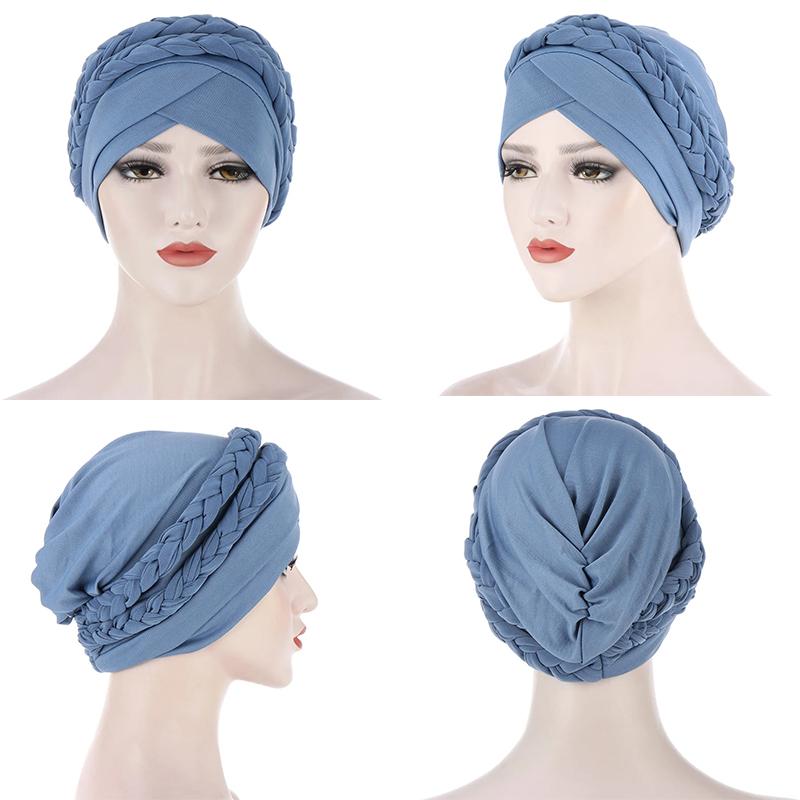 1 buc Căciulă Wrap Turban Păr Împletit Pierdere Păr Pălărie Culoare Solidă Femei Eșarfă de Cap Cancer Chimioterapie Căciulă Musulman Poliester