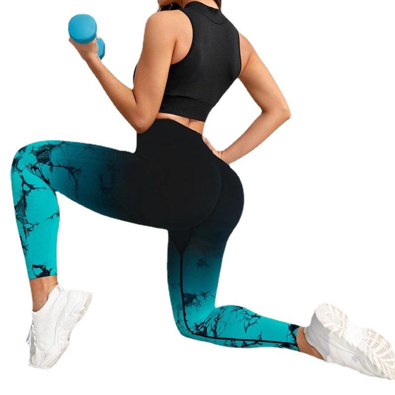 Women's High-Waist Gradient Tie-Dye Yoga Pants - Elastic, Hip-Lifting & Quick-Drying Fitness Wear