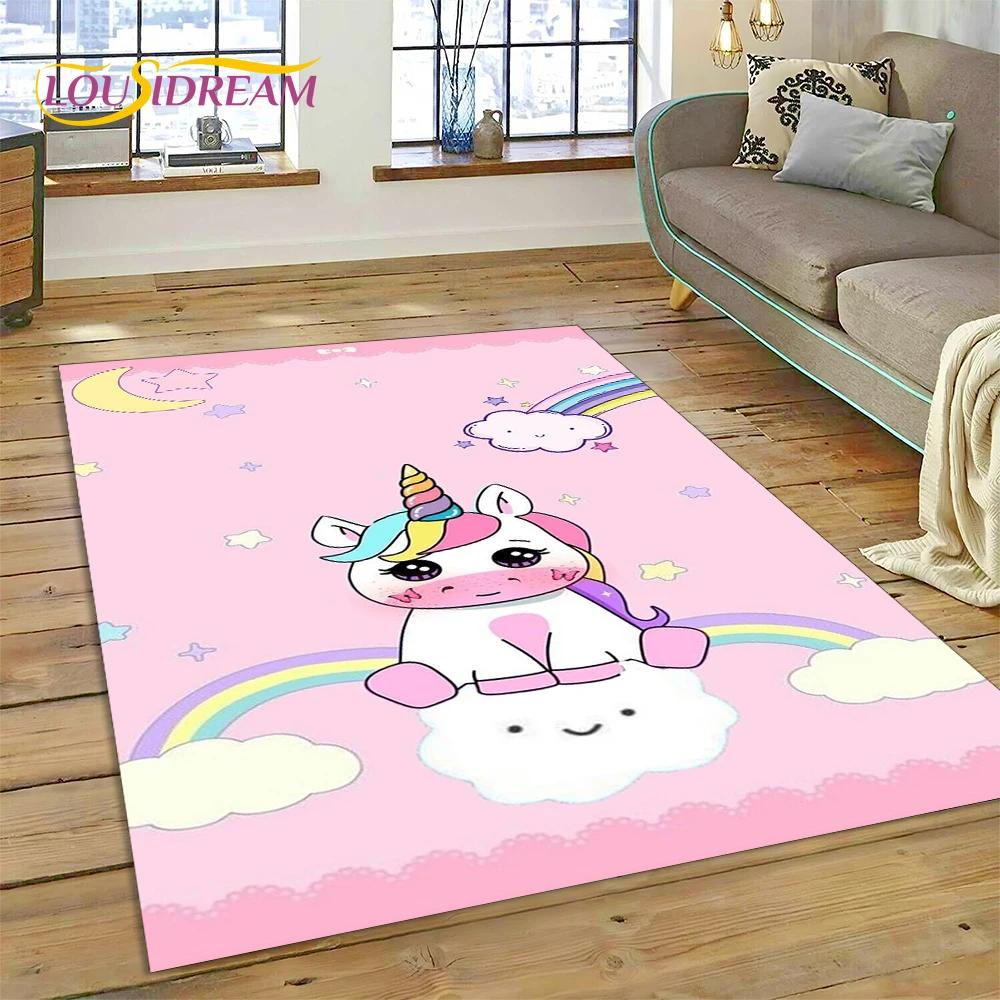 3D Cartoon Cute Unicorn Animal Carpet Rug for Home Living Room Bedroom Sofa Doormat Decor,Child Play Area Rug Non-slip Floor Mat