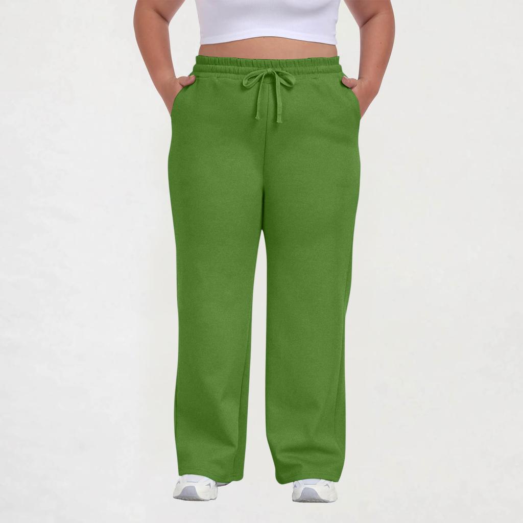 Women Plus Size Casual Loose Straight Leg Sweatpants with Pockets Drawstring Waist Relaxed Fit Lounge Trousers for Daily Wear