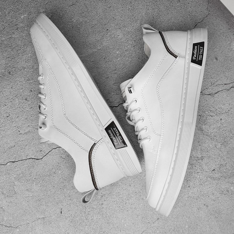 Moda 2024 Wiosna Jesień Nowe Męskie Buty Codzienne ze Skóry Naturalnej Gruba Podeszwa Proste Białe Buty Wszechstronne Męskie Buty Sportowe Outdoor