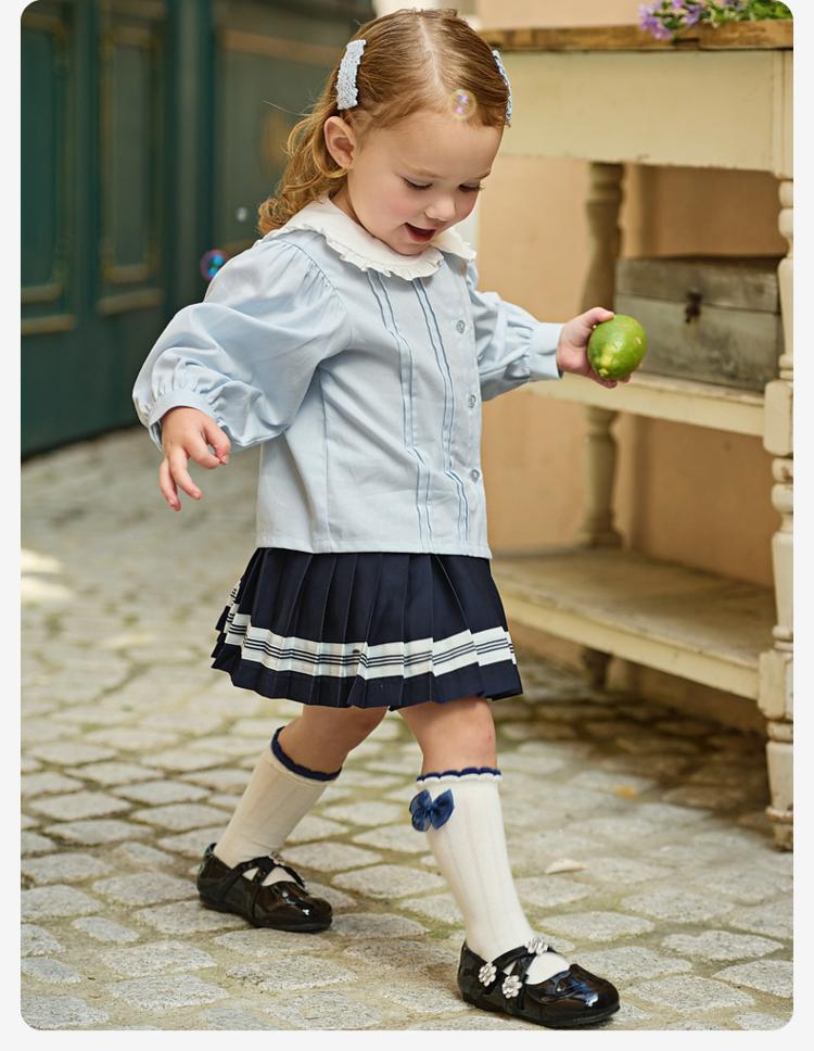 David Bella Children's Half Skirt Set for Spring, New Girls' Pleated Skirt, College Style Shirt Two-piece Set