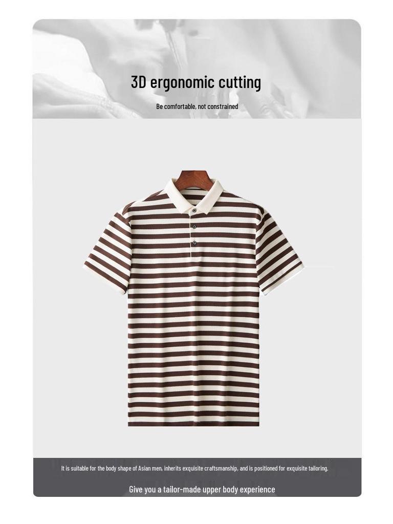 Men's Summer Striped Color Block Polo Shirt - Short Sleeve, Casual, Versatile Lapel T-shirt
