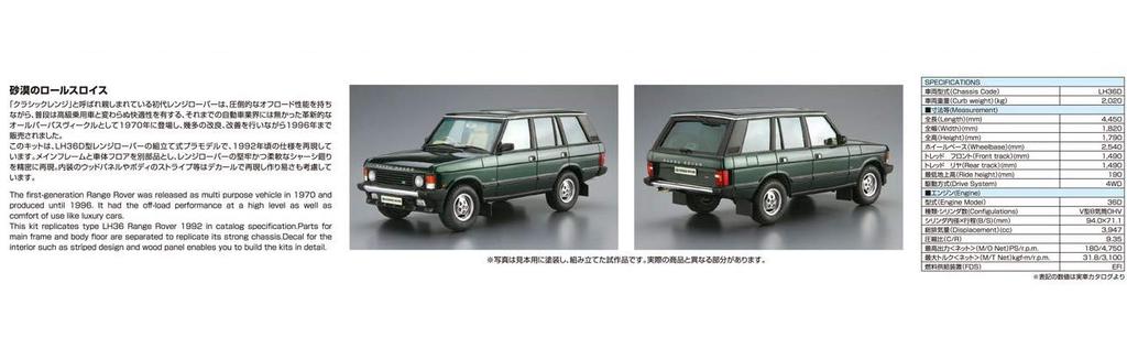 Aoshima Bunka Kyozai A Série de Modelos de Carro 120 Land Rover LH36D Range Rover Classic 1992 Kit de Modelo de Plástico Co., Ltd. (AOSHIMA) 1/24 Nº.