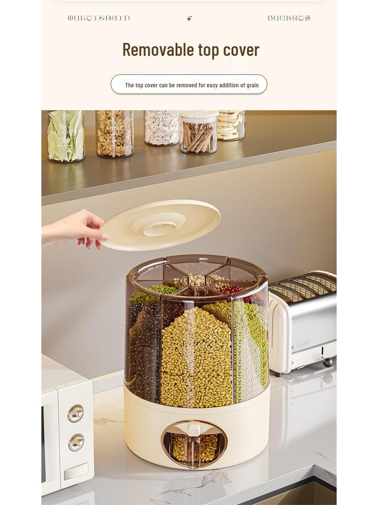 Rotatable Household Rice and Grain Storage Box: Insect & Moisture-Proof, Sealed, Compartmented Bucket