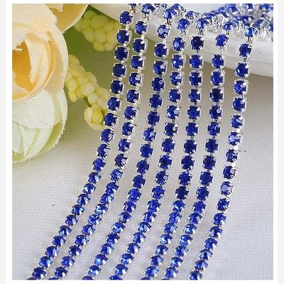 1yard/Piece 30Colors SS6-SS16 Glass Crystal Rhinestone Chain Silver Bottom Sew On Cup Chains For Diy Garment Bags Decorations