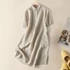 Summer Lady Dress Turn-down Collar Short Sleeves Buttons A-line Flowy Hem Retro Printed Casual Loose Midi Dress