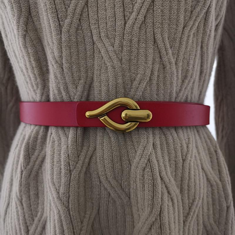 Minimalist Style Womens Leather Waist Belt Metal Buckle Dress Belt Shapewear