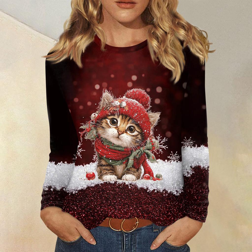 Košile s dlouhým rukávem pro ženy Roztomilý potisk Grafika Trička Halenky Běžné Velikosti Zásadní topy Pulovr