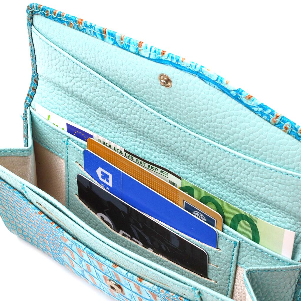 Hervorragende Geldbörse für Damen aus echtem Leder mit Krokodilprägung CANPELLINI 21703 Blau