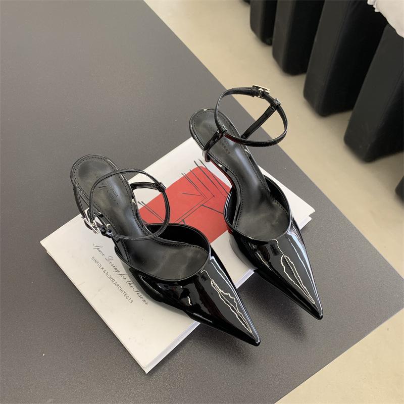 2025 Spring and Autumn New Fashion Pointed Head Bag Head Sandals Women's Rear Tripple Strap Thin Heel Empty High Heels Children