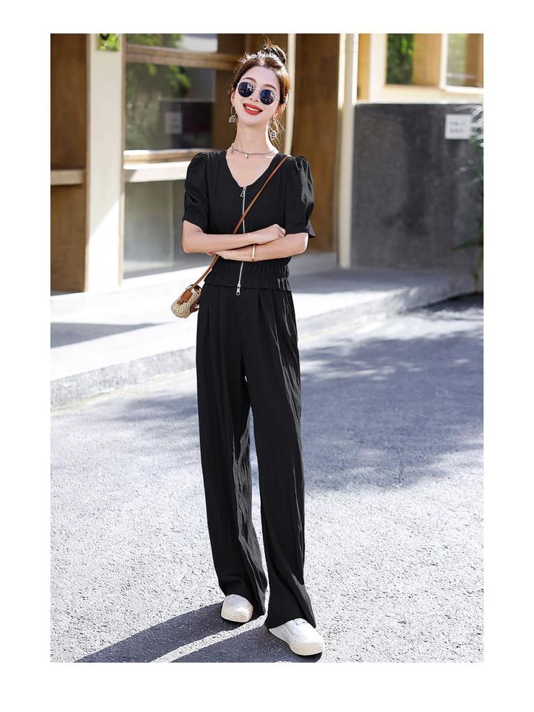 Summer 2024 Women's Two-Piece Suit: Chic Casual Tops & Wide-Leg Pants