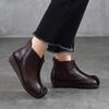 Johnature Versatile Genuine Leather Women's Wedges Shoes Retro Cowhide Soft Soled Short Boots