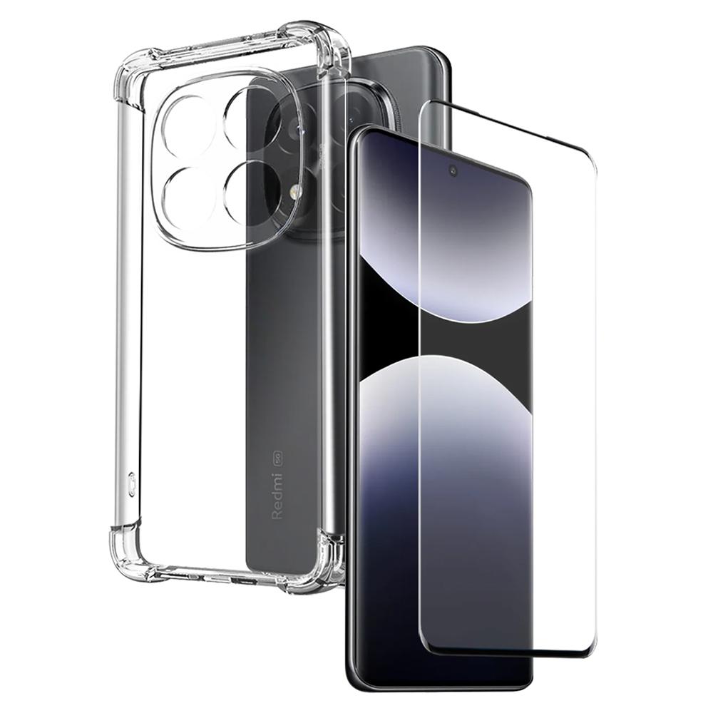 

NORTHJO For Xiaomi Redmi Note 14 Pro+ 5G Clear Case Shockproof TPU Cover with 3D Curved Tempered Glass As Shown A