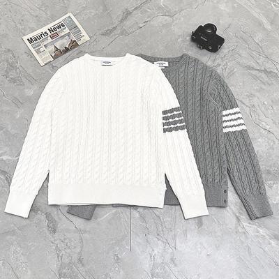 Unisex Autumn/Winter Cable Knit Sweater with Four-Stripes