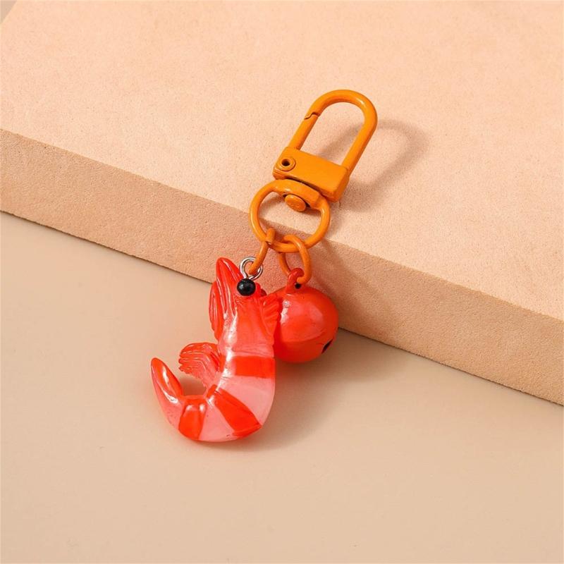 Cartoon Simulation Lobster Keychain Artistic Resin Pendant Bell Embellished Decoration For Girls Bag Accessories