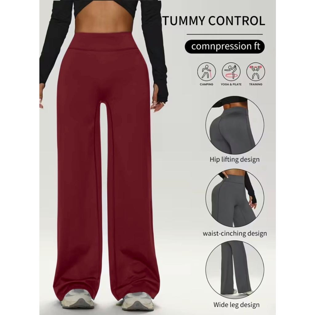 Ladies High-Waisted Wide-Leg Yoga Pants Solid Color Elastic Waistband Comfortable Fabric for Outdoor Fitness