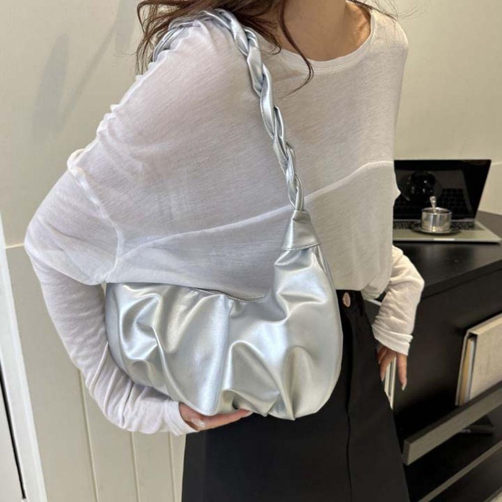 Underarm Dumplings Shoulder Bag Square Fashion Handbag Creative PU Pleated Shoulder Bag Girls