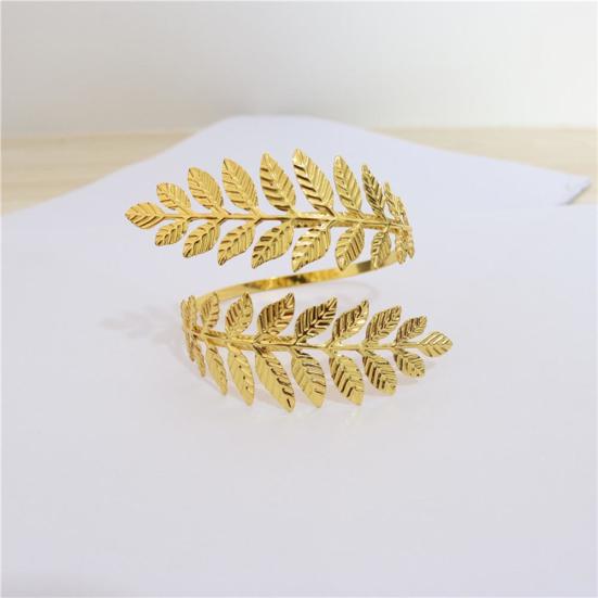 Fashion Women Metal Leaf Charm Open Bracelet Arm Cuff Armlet Bangle Fine Jewelry