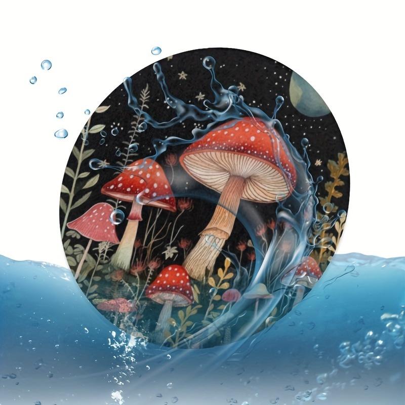 Set of 2 Car Coasters Designed for Cup Holders, Featuring an Absorbent And Aesthetic Starry Night Mushroom Theme