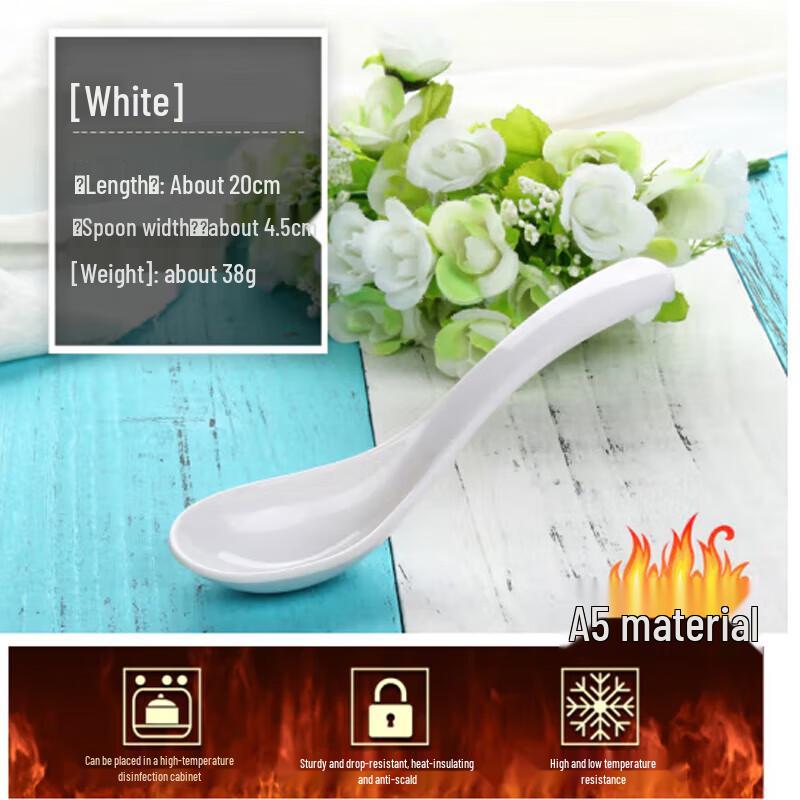 

A5 Melamine White Long Handle Soup Spoons (30-Pack)