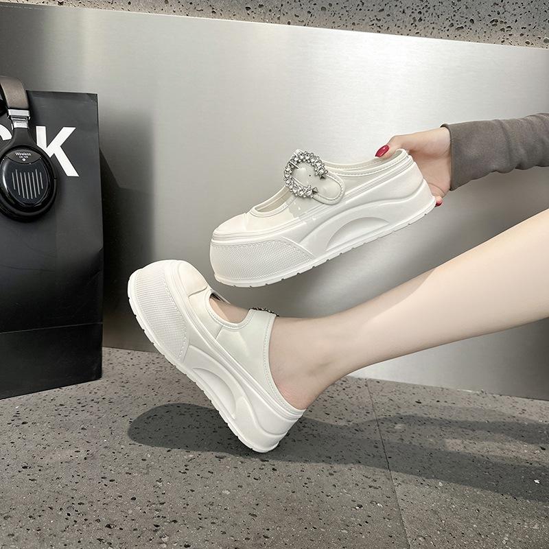 Baotou Mary Jane Halbschuhe Damen tragen im Sommer Leder mit dicker Sohle, lässige faule Leute treten in coole Hausschuhe