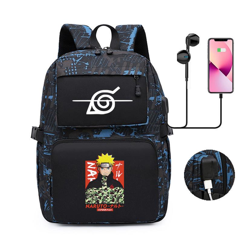 Naruto Peripheral Printed Backpack, Large-Capacity Student Schoolbag Usb Computer Bag