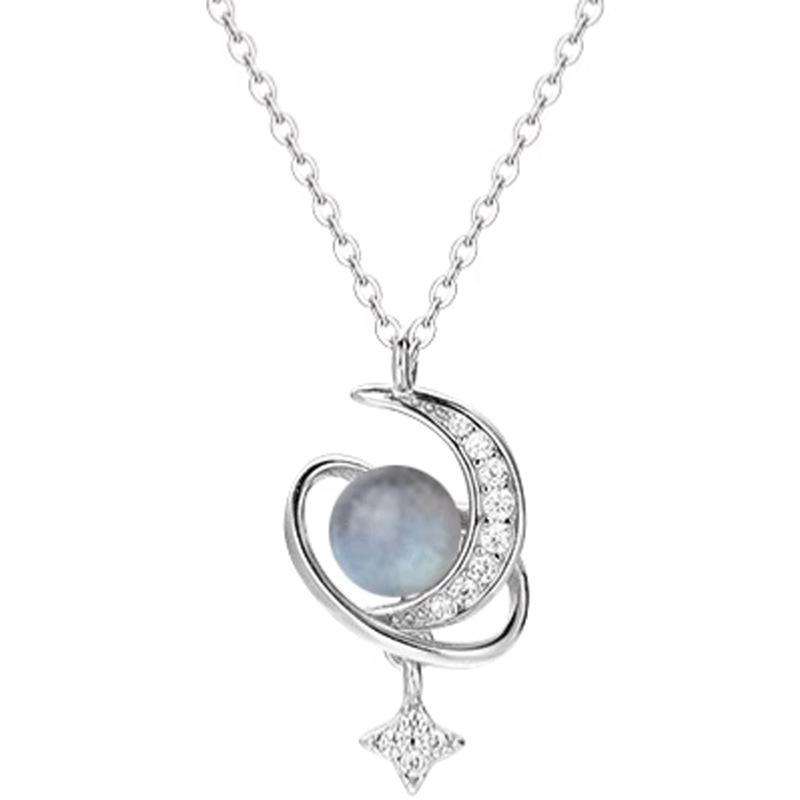 Yi Xuan Iridescent Moonstone Star & Moon Necklace - 2025 Clavicle Chain Fashion.