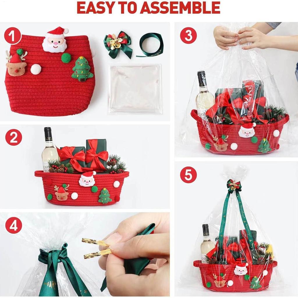 Cotton Basket Christmas Woven Storage Basket with Handles Organizer Bin for Home Kitchen Entryway Bedroom Bathroom Playroom