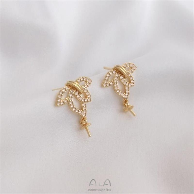 

14K Gold-filled Zircon Leaf Flower Dangle Earrings with 925 Sterling Silver Needle