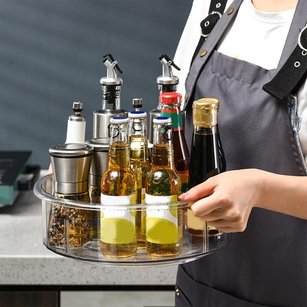 Aufbewahrungsdrehteller Transparent Rund PET Drehbarer Gewürz-Organizer Tablett für Küche Snacks Kosmetik