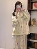 Women's Sweet Pure Cotton Pajama Set - Round Neck, Long Sleeve, Long Pants, Comfortable Home Wear for Spring & Autumn