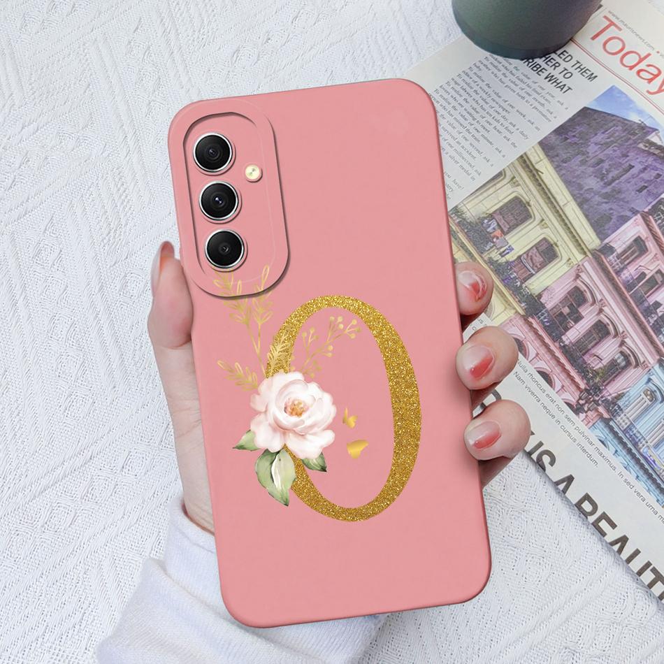 Phone Case For Samsung Galaxy A34 A33 A32 Elegant Rose Letter Soft Liquid Silicone Sqare Back Cover For Samsung A 34 33 32 Shell