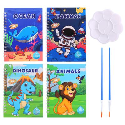 Paquete de cuatro libros de pintura de acuarela para niños, libro para colorear grafiti, juguetes para dibujar, animal, dinosaurio, rellenar color, libro de acuarela