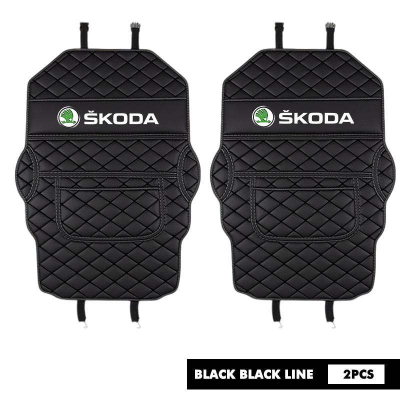 cqmes7 For Skoda Leather Anti-Kick Pad Car Waterproof Seat Back Protector Cover Storage Bag octavia a5 a4 mk1 2 fabia superb rapid mk3